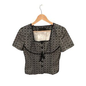 Kelly Graham Sheer Black & Gray Button-Up Blouse With Bow Detail Size 6